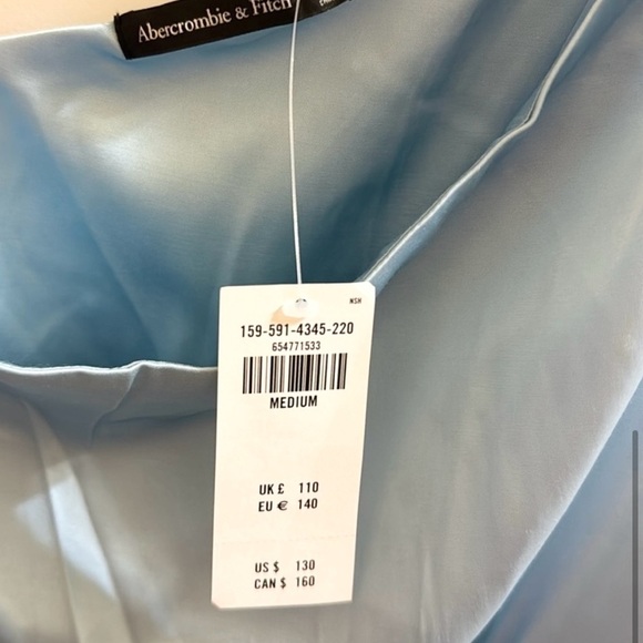 Abercrombie Light Blue One Shoulder Satin Knotted Midi Dress NEW - Picture 5 of 9